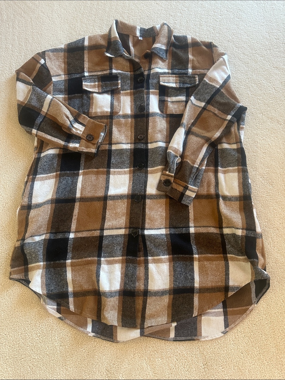 Women’s Plaid Button-Down Shirt - Brown & Black